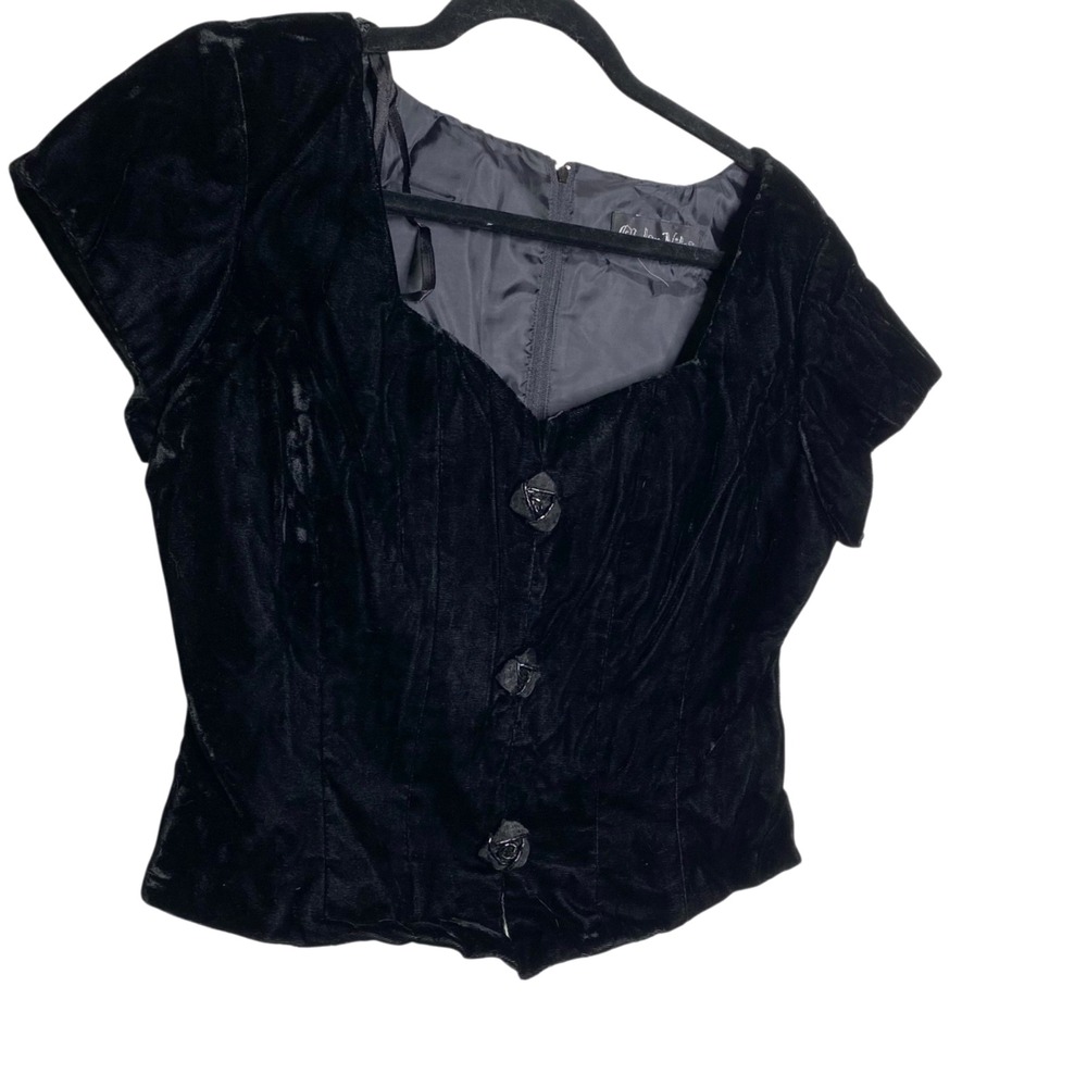 Vintage Chelsea Nites Sz M Black Velvet Formal Top Beaded Rosettes Regal Whimsy